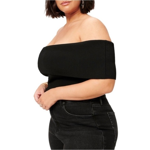 Good American Fold Over Rib Crop Top Black Small Size 1 - Picture 2 of 10
